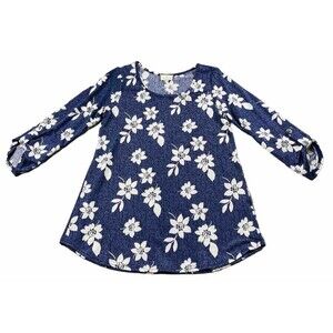 Ember Women Blouse Flowers Size S Blue Stretch